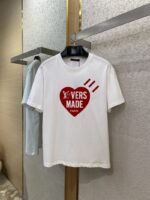 LV Love Flocked Print Short Sleeve T-Shirt Red - 图片 3
