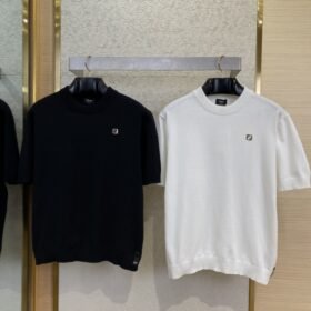 Fendi Double F Metallic Logo Wool Knit Short Sleeve Black
