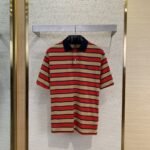 Prada Striped Lapel Embroidered Polo Shirt