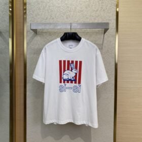 Bottega Veneta White Rabbit Print Short Sleeve T-Shirt