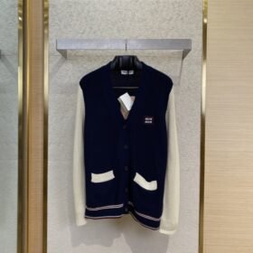 Miu Miu Appliqu?? Embroidery Colour Block Knit Cardigan