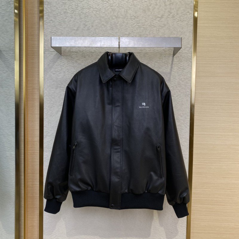 wsxc1742608850454_0.jpg Balenciaga 3M Embroidered Leather Jacket Coat - 图片 1