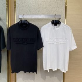 Balenciaga Applique Embroidery Aged Short Sleeve T-Shirt White