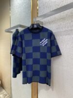 LV Checkered Knit Short Sleeve T-Shirt Blue - 图片 5