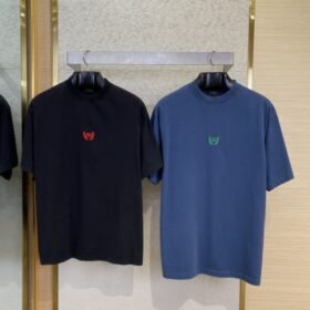 Balenciaga Wheatsheaf Letters Embroidered Short Sleeve T-Shirt Blue