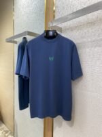 Balenciaga Wheatsheaf Letters Embroidered Short Sleeve T-Shirt Blue - 图片 5