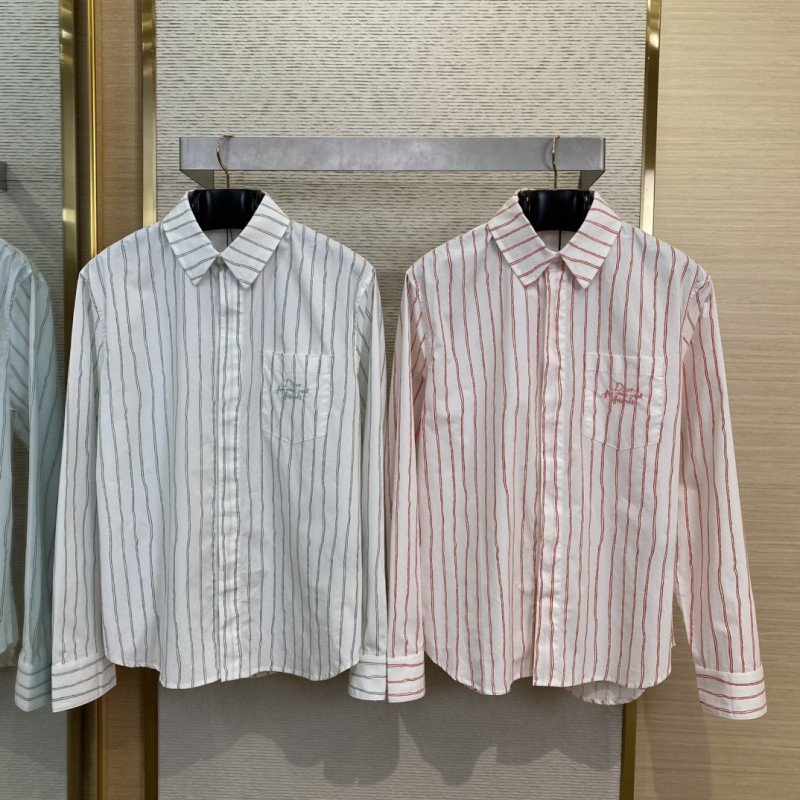 wsxc1743137947947_0.jpg Dior Logo Embroidered Striped Lapel Shirt Pink - 图片 1