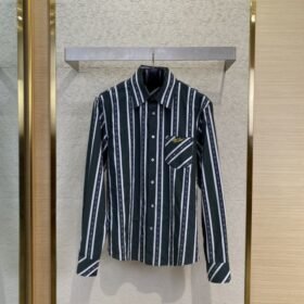 LV Striped webbed silk lapel shirt