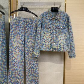 LV Colourful Checkerboard Print Denim Jacket