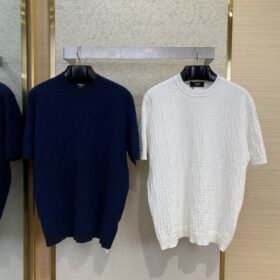 Fendi FF Jacquard Knit Short Sleeve T-Shirt Navy