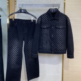 LV tessellated washed and flocked denim trousers