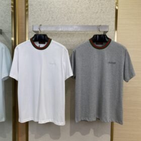Gucci Red and Green Woven Neckline Crew Neck Short Sleeve T-Shirt Grey