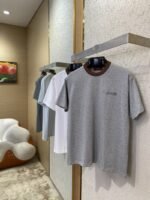 Gucci Red and Green Woven Neckline Crew Neck Short Sleeve T-Shirt Grey - 图片 3