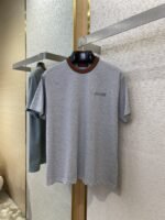 Gucci Red and Green Woven Neckline Crew Neck Short Sleeve T-Shirt Grey - 图片 5