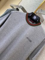Gucci Red and Green Woven Neckline Crew Neck Short Sleeve T-Shirt Grey - 图片 6