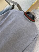 Gucci Red and Green Woven Neckline Crew Neck Short Sleeve T-Shirt Grey - 图片 8