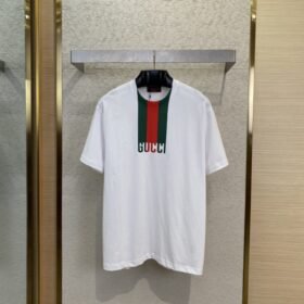 Gucci Collar Stripe Printed Round Neck Short Sleeve T-Shirt