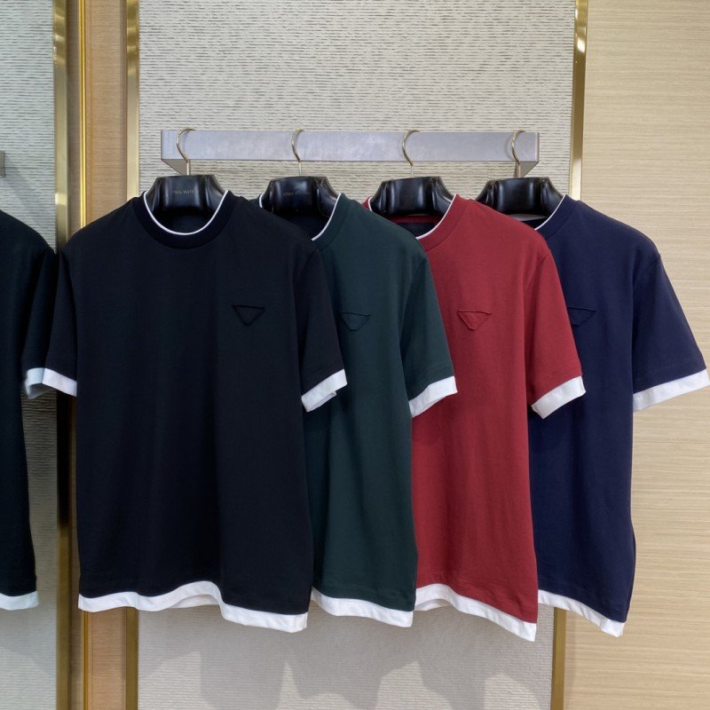 wsxc1745553347562_0-2.jpg Prada Fake Double Layer Short Sleeve T-Shirt Navy - 图片 1