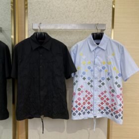 LV Gradient Floral Embroidery Short Sleeve Shirt Black