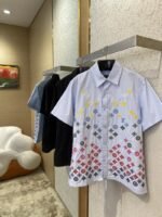 LV Gradient Floral Embroidery Short Sleeve Shirt Black - 图片 3