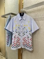 LV Gradient Floral Embroidery Short Sleeve Shirt Blue - 图片 5