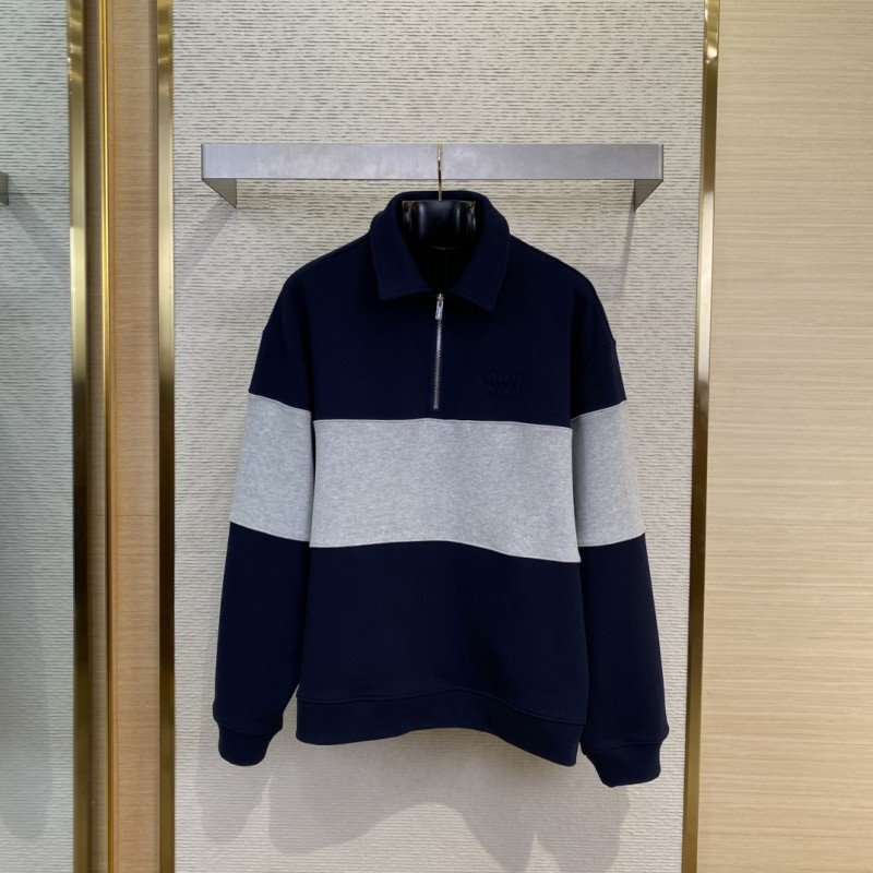 wsxc1746247082868_0.jpg Miu Miu Lapel Embroidered Half Zip Colour Block Sweatshirt - 图片 1