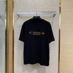 LV Gold Frame Embroidery Round Neck Short Sleeve T-Shirt