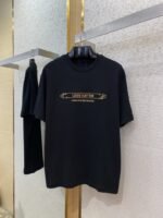 LV Gold Frame Embroidery Round Neck Short Sleeve T-Shirt - 图片 5