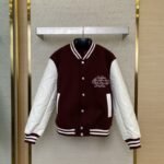 LV Leather Chest Embroidered Baseball Shirt Jacket