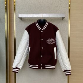 LV Leather Chest Embroidered Baseball Shirt Jacket