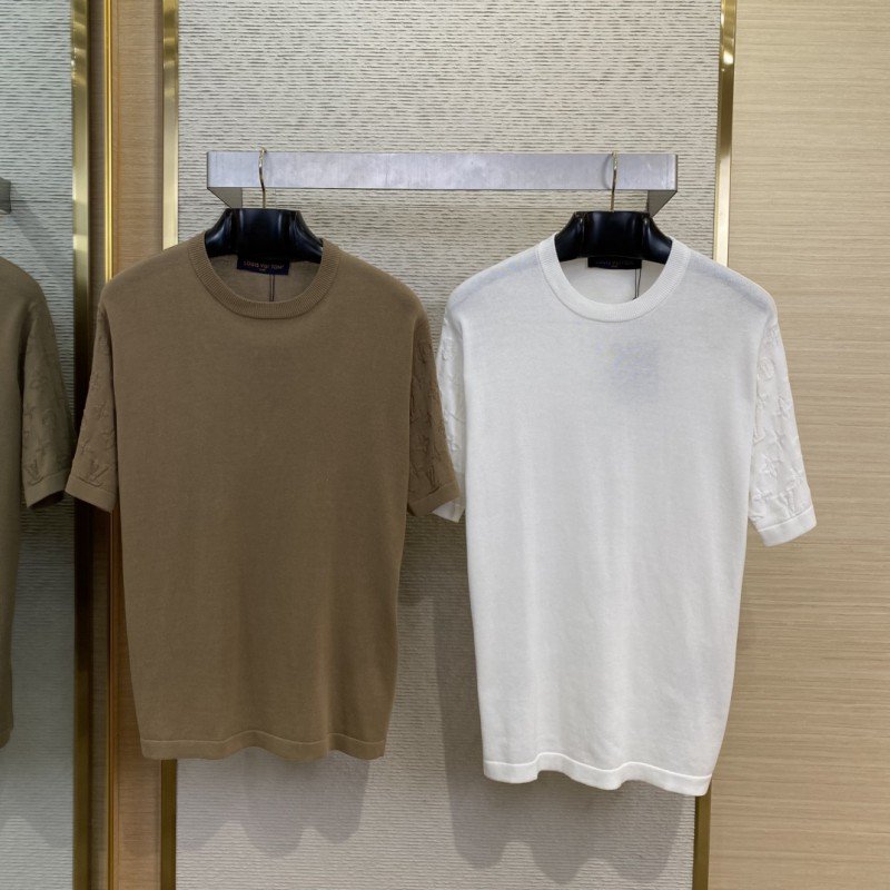 wsxc1746847423724_0-1.jpg LV Jacquard Sleeve Knit Crew Neck Short Sleeve T-Shirt White - 图片 1