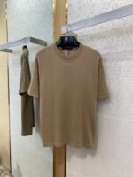 LV Jacquard Sleeve Knit Crew Neck Short Sleeve T-Shirt Khaki - 图片 5
