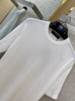 LV Jacquard Sleeve Knit Crew Neck Short Sleeve T-Shirt White - 图片 6