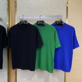 LV Jacquard Sleeve Knit Crew Neck Short Sleeve T-Shirt Green