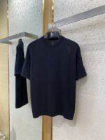 LV Jacquard Sleeve Knit Crew Neck Short Sleeve T-Shirt Black - 图片 5