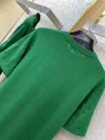 LV Jacquard Sleeve Knit Crew Neck Short Sleeve T-Shirt Green - 图片 8
