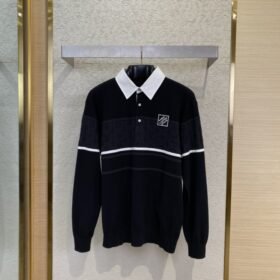 LV Flap neck jacquard long sleeve polo shirt