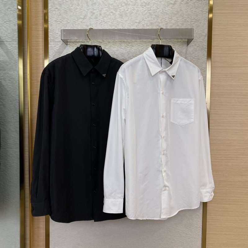 wsxc1748050875161_0.jpg Prada Collar Triangle Logo Shirt Black - 图片 1