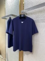 Prada New Triangle Neckline Steel Label Short Sleeve Navy Blue - 图片 5