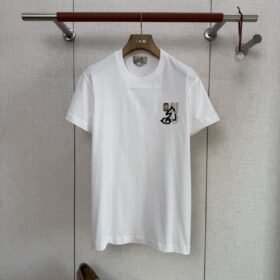HERMES Leather Embroidered Crew Neck Short Sleeve T-Sleeve