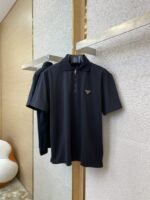 Prada Satin Beaded Floor Zip Polo Shirt Black - 图片 5