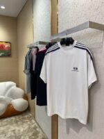 Balenciaga Shoulder Woven Stripe Embroidered Crew Neck Short Sleeve T-Shirt Black - 图片 3