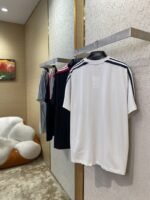 Balenciaga Shoulder Woven Stripe Embroidered Crew Neck Short Sleeve T-Shirt Black - 图片 4