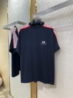 Balenciaga Shoulder Woven Stripe Embroidered Crew Neck Short Sleeve T-Shirt Black - 图片 5