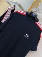 Balenciaga Shoulder Woven Stripe Embroidered Crew Neck Short Sleeve T-Shirt Black - 图片 6