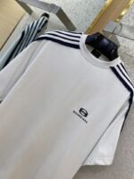 Balenciaga Shoulder Woven Stripe Embroidered Crew Neck Short Sleeve T-Shirt White - 图片 6