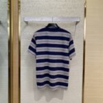 Miu Miu Blue Grey Stripe Logo Short Sleeve T-Shirt - 图片 2