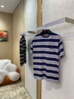 Miu Miu Blue Grey Stripe Logo Short Sleeve T-Shirt - 图片 3