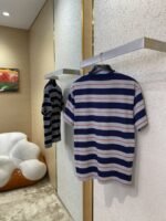 Miu Miu Blue Grey Stripe Logo Short Sleeve T-Shirt - 图片 4