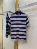 Miu Miu Blue Grey Stripe Logo Short Sleeve T-Shirt - 图片 5